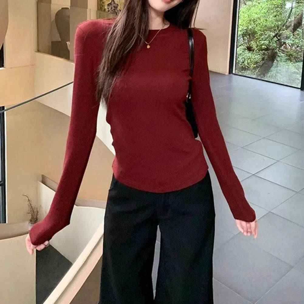 Long Sleeve Crew Neck Tee for Women Y2k Style Slim Pullover Streetwear Top Unisex T-shirt, Sweatshirt, Hoodie, Long Sleeve Tee - T-Shirt, Sweatshirt, Hoodie