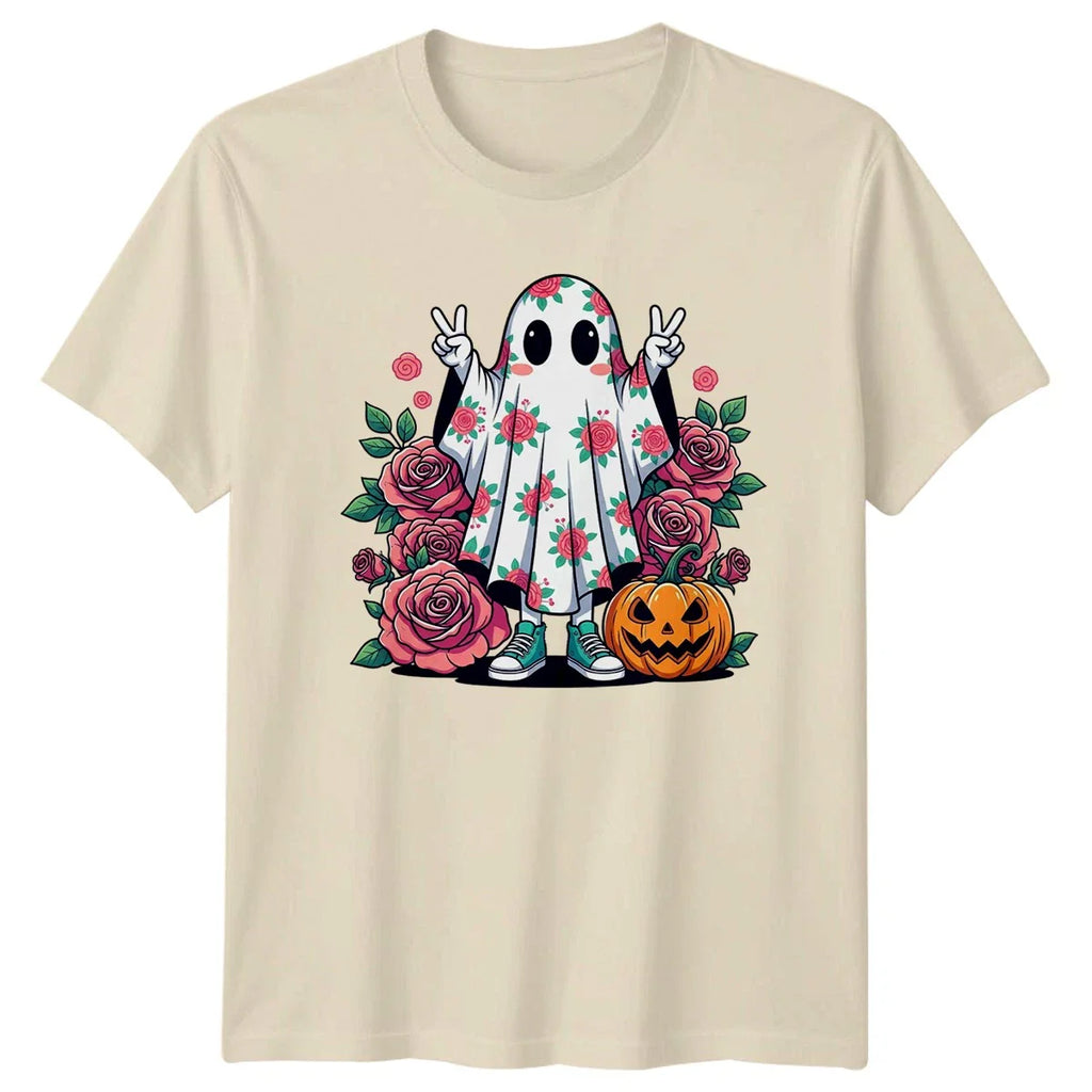 Floral Rose Ghost Peace Sign Womens T-Shirt Cute Ghost Halloween Gift For Her Unisex T-shirt, Sweatshirt, Hoodie, Long Sleeve Tee - T-Shirt, Sweatshirt, Hoodie