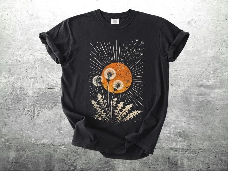 Vintage Dandelion Flower Sun Graphic Aesthetic Nature Lover Oversized T shirt Unisex T-shirt, Sweatshirt, Hoodie, Long Sleeve Tee - T-Shirt, Sweatshirt, Hoodie