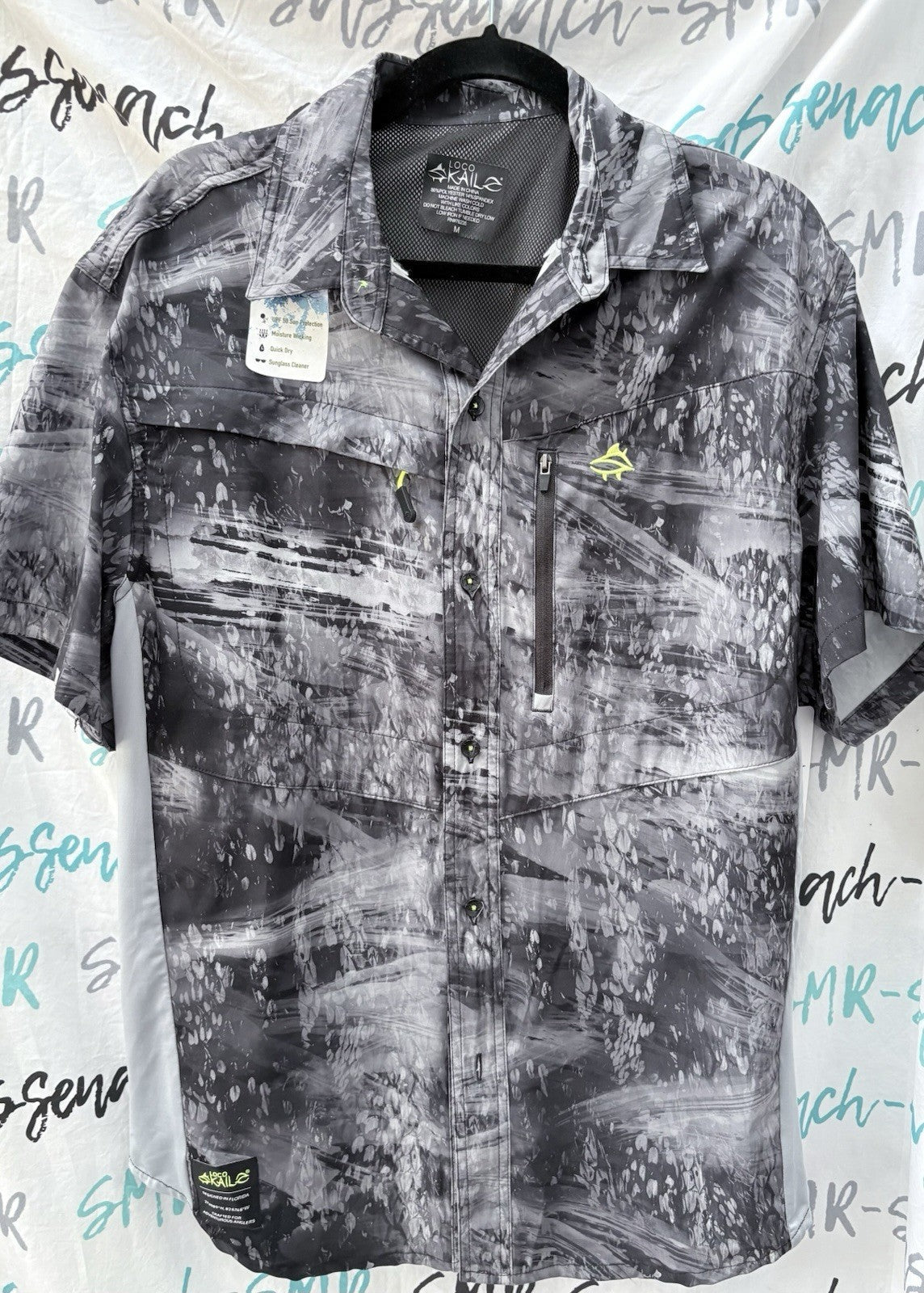 Mens Loco Skailz Graffiti Scales Grey Scale Fishing Shirt Top Size M Medium NWT Unisex T-shirt, Sweatshirt, Hoodie, Long Sleeve Tee - T-Shirt, Sweatshirt, Hoodie