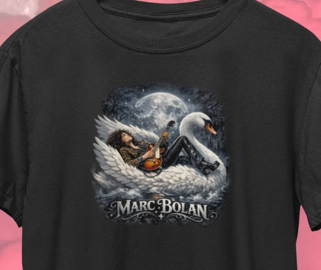 Marc Bolan T-Rex Ride A White Swan Retro T-Shirt / Vintage 1970s Glam Rock Tee Unisex T-shirt, Sweatshirt, Hoodie, Long Sleeve Tee - T-Shirt, Sweatshirt, Hoodie