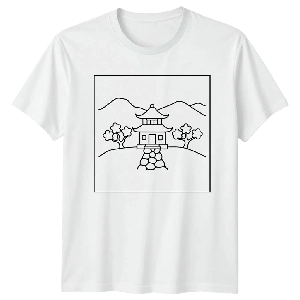 Asian Pagoda Landmark Mens T-Shirt Ladies Tee Minimalist Graphic Top Unisex T-shirt, Sweatshirt, Hoodie, Long Sleeve Tee - T-Shirt, Sweatshirt, Hoodie