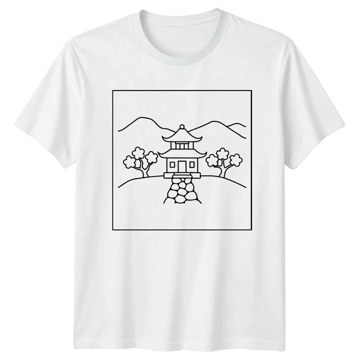 Asian Pagoda Landmark Mens T-Shirt Ladies Tee Minimalist Graphic Top Unisex T-shirt, Sweatshirt, Hoodie, Long Sleeve Tee - T-Shirt, Sweatshirt, Hoodie