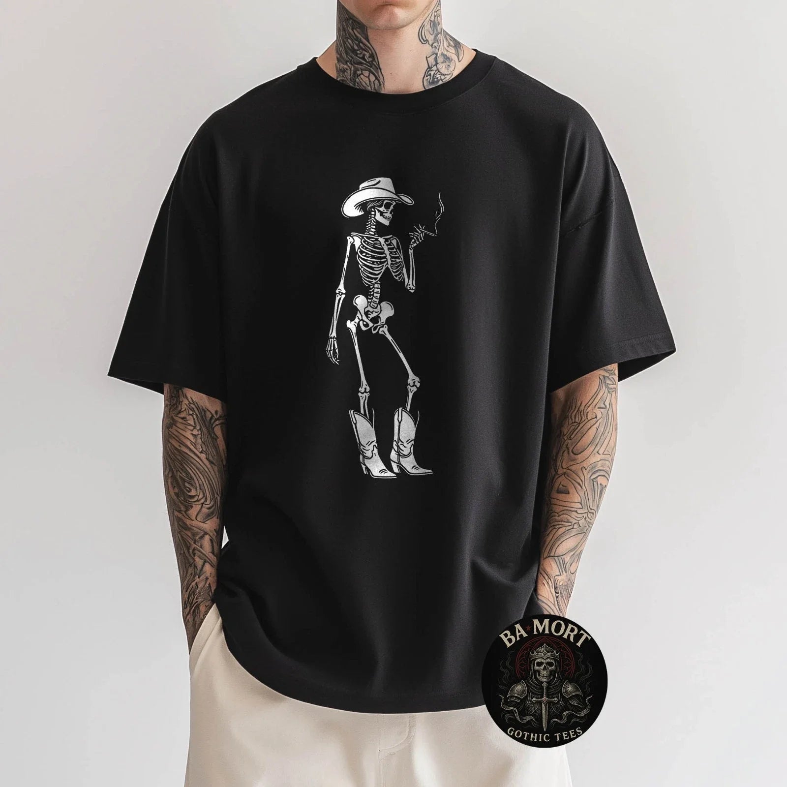 Skeleton Cowgirl Smoking Western Gothic Dark Grunge Goth T-Shirt Unisex T-shirt, Sweatshirt, Hoodie, Long Sleeve Tee - T-Shirt, Sweatshirt, Hoodie