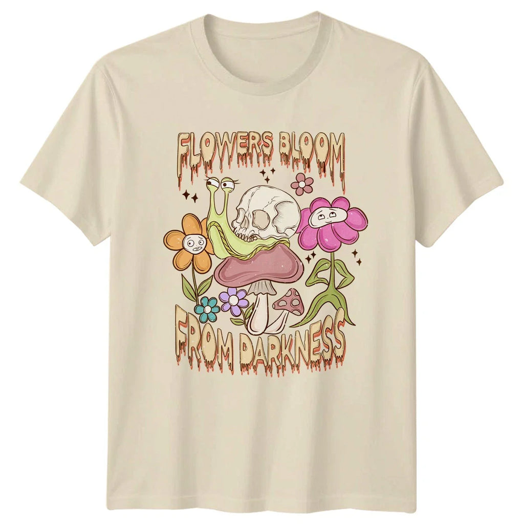 Flowers Bloom From Darkness T-Shirt Goth Floral Skull Mushroom Unisex T-shirt, Sweatshirt, Hoodie, Long Sleeve Tee - T-Shirt, Sweatshirt, Hoodie