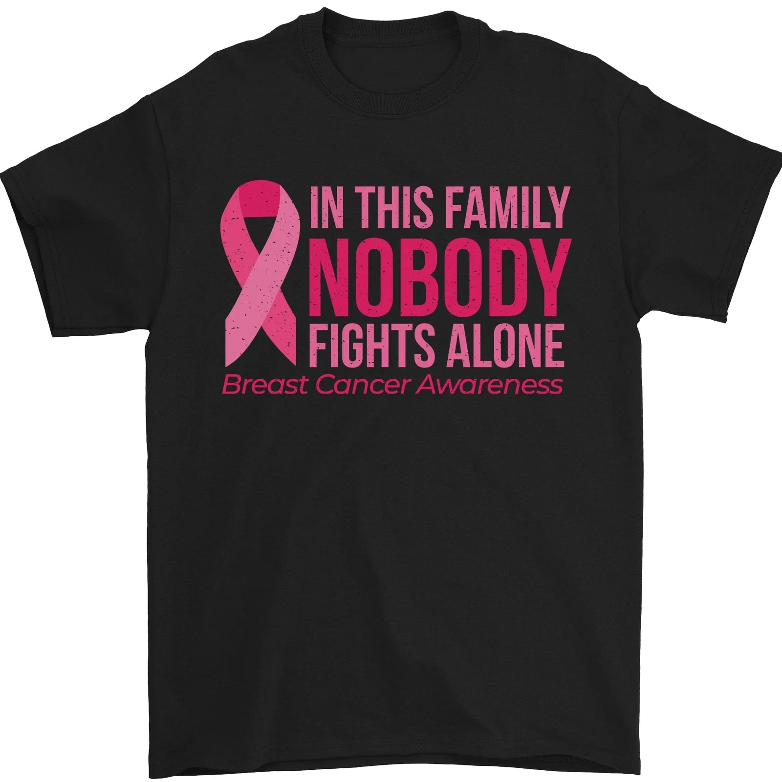 Breast Cancer Awareness Nobody Fights Alone Mens T-Shirt 100% Cotton Unisex T-shirt, Sweatshirt, Hoodie, Long Sleeve Tee - T-Shirt, Sweatshirt, Hoodie