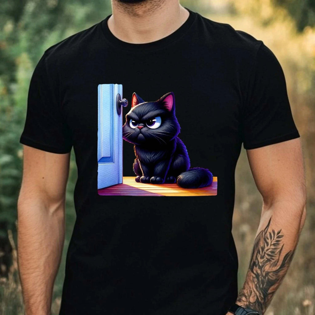 Mens Grumpy Black Cat Print Cotton T-Shirt Size XS to 5XL Unisex T-shirt, Sweatshirt, Hoodie, Long Sleeve Tee - T-Shirt, Sweatshirt, Hoodie