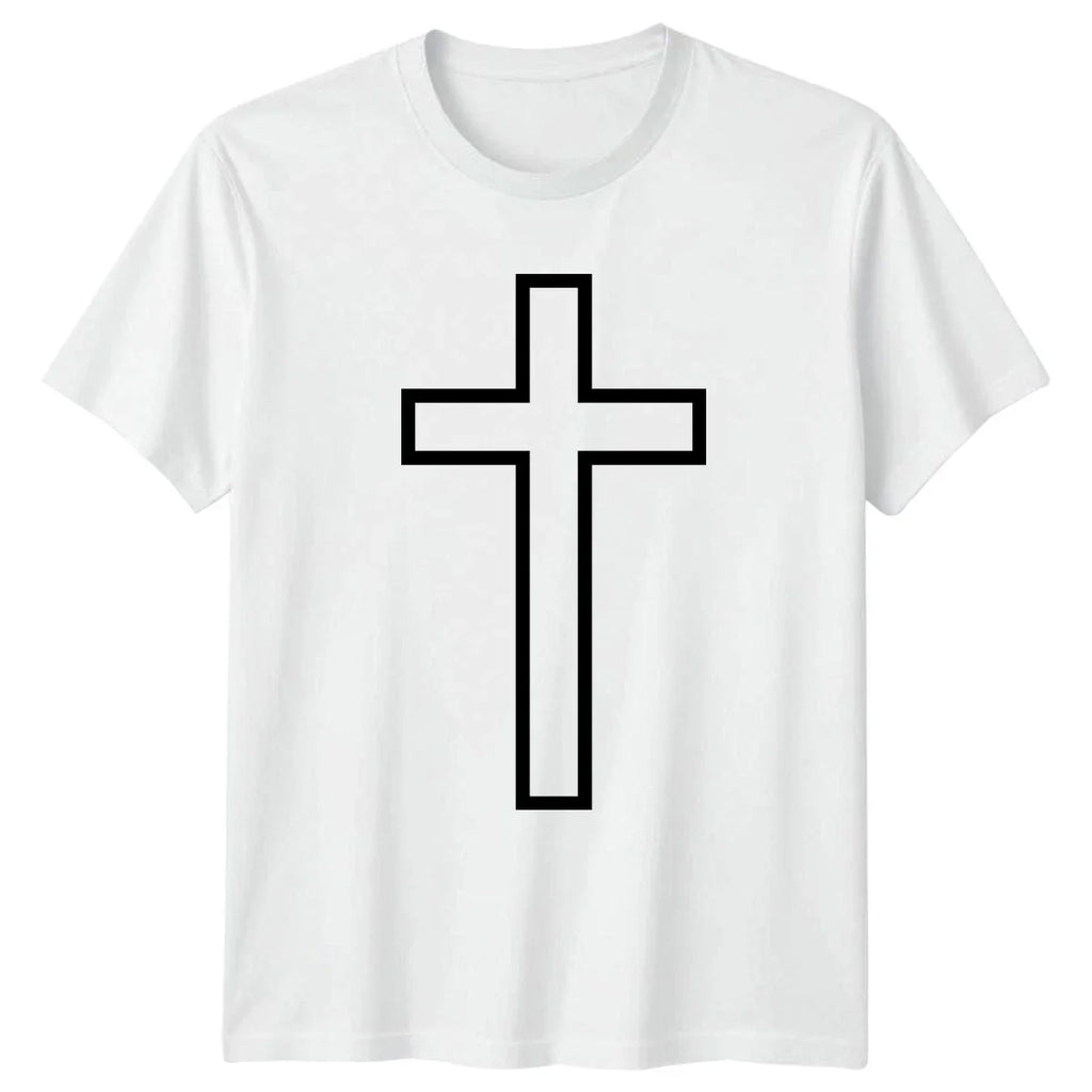 Minimalist Christian Cross Outline Religious T-Shirt Faith Symbol Easter Gift Unisex T-shirt, Sweatshirt, Hoodie, Long Sleeve Tee - T-Shirt, Sweatshirt, Hoodie