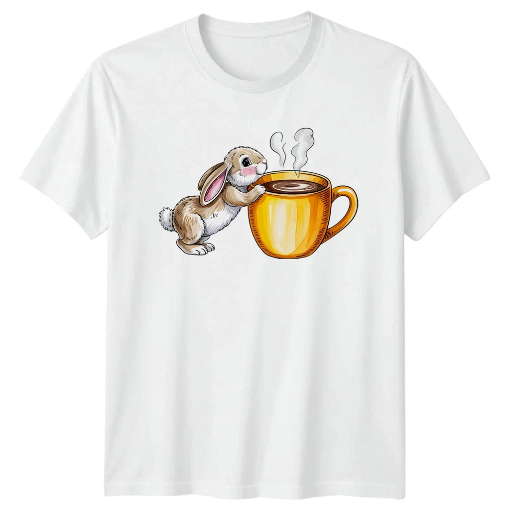 Bunny With Coffee T-Shirt Cute Animal Coffee Lover Gift For Him And Her Unisex T-shirt, Sweatshirt, Hoodie, Long Sleeve Tee - T-Shirt, Sweatshirt, Hoodie