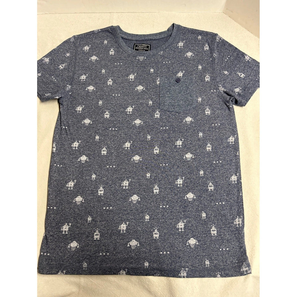 Creative Destruction Graphic Tee Robot Print Blue Short Sleeve Pocket Boys M Unisex T-shirt, Sweatshirt, Hoodie, Long Sleeve Tee - T-Shirt, Sweatshirt, Hoodie