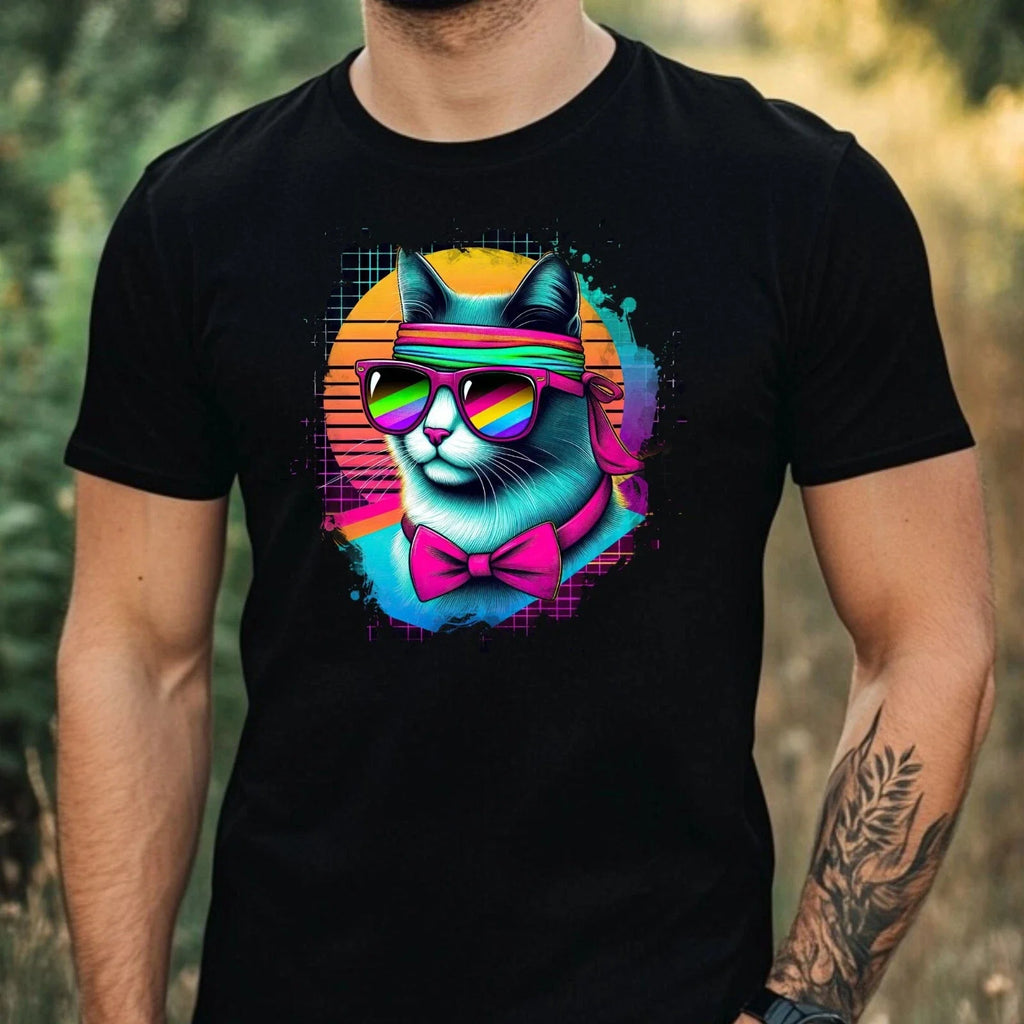 Mens Watercolour Cool Cat Print Cotton T-Shirt Size XS to 5XL Unisex T-shirt, Sweatshirt, Hoodie, Long Sleeve Tee - T-Shirt, Sweatshirt, Hoodie