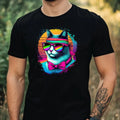 Mens Watercolour Cool Cat Print Cotton T-Shirt Size XS to 5XL Unisex T-shirt, Sweatshirt, Hoodie, Long Sleeve Tee - T-Shirt, Sweatshirt, Hoodie