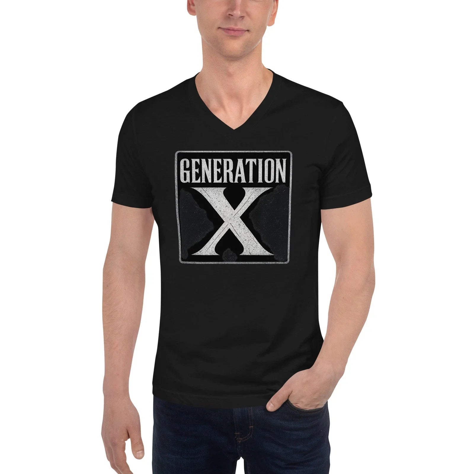 Gen X Retro V-Neck T-Shirt 90s Alt Aesthetic Streetwear Horrorcore Unisex T-shirt, Sweatshirt, Hoodie, Long Sleeve Tee - T-Shirt, Sweatshirt, Hoodie