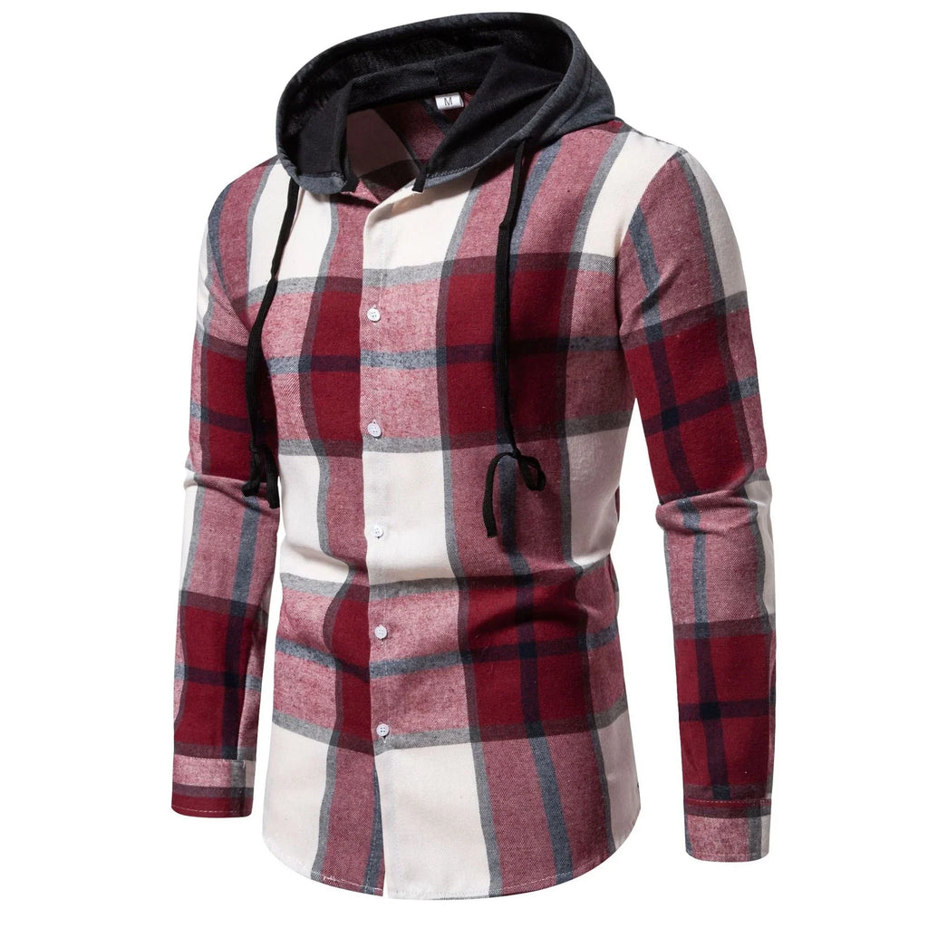 Men's Plaid Shirt Casual Slim Shirts Hooded Long Sleeve Button Down Tops Blouse Unisex T-shirt, Sweatshirt, Hoodie, Long Sleeve Tee - T-Shirt, Sweatshirt, Hoodie