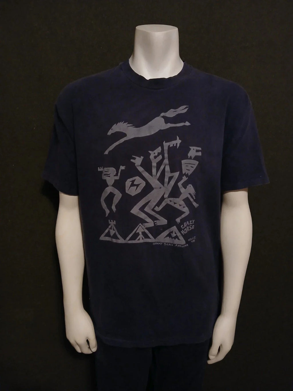 Vintage 80s Karen Bell Great Silkie Artwear Crazy Horse 1989 Hanes Distressed 2X Unisex T-shirt, Sweatshirt, Hoodie, Long Sleeve Tee - T-Shirt, Sweatshirt, Hoodie