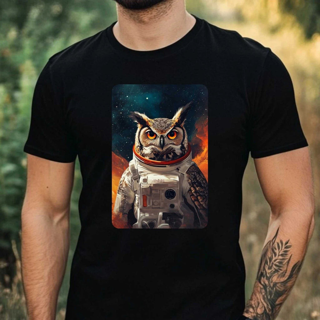 Mens Owl as Astronaut Print Cotton T-Shirt Size XS to 5XL Unisex T-shirt, Sweatshirt, Hoodie, Long Sleeve Tee - T-Shirt, Sweatshirt, Hoodie