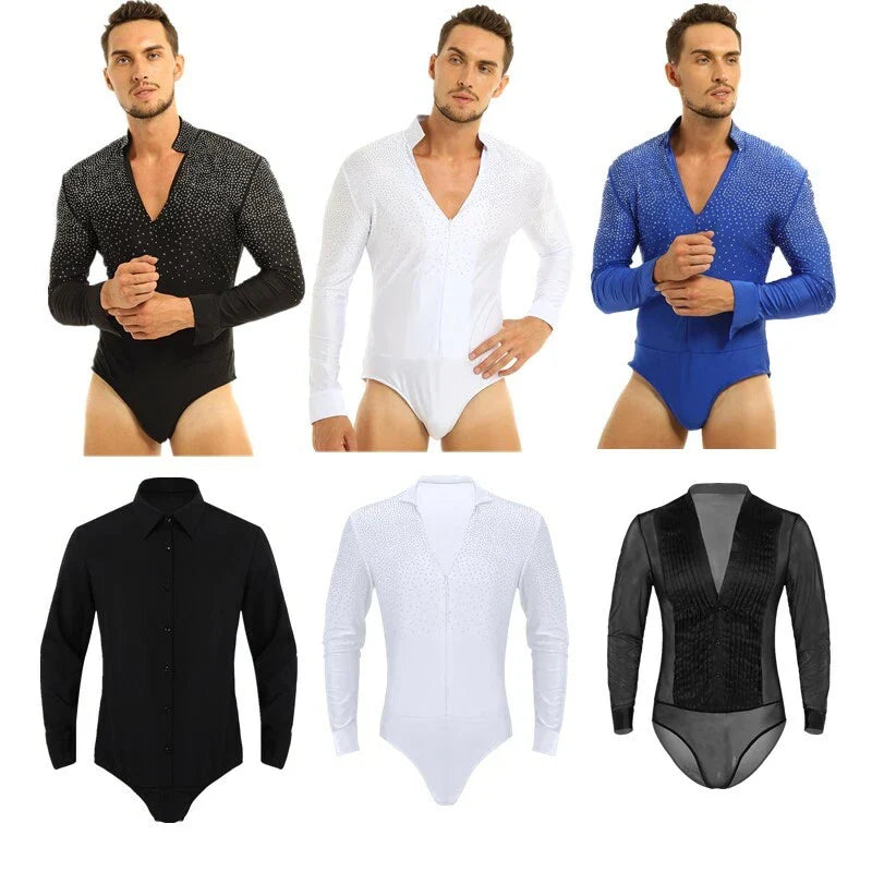 Men Sequins V Neck Dance Shirts Ballroom Modern Latin Long Sleeve Dancewear Top Unisex T-shirt, Sweatshirt, Hoodie, Long Sleeve Tee - T-Shirt, Sweatshirt, Hoodie