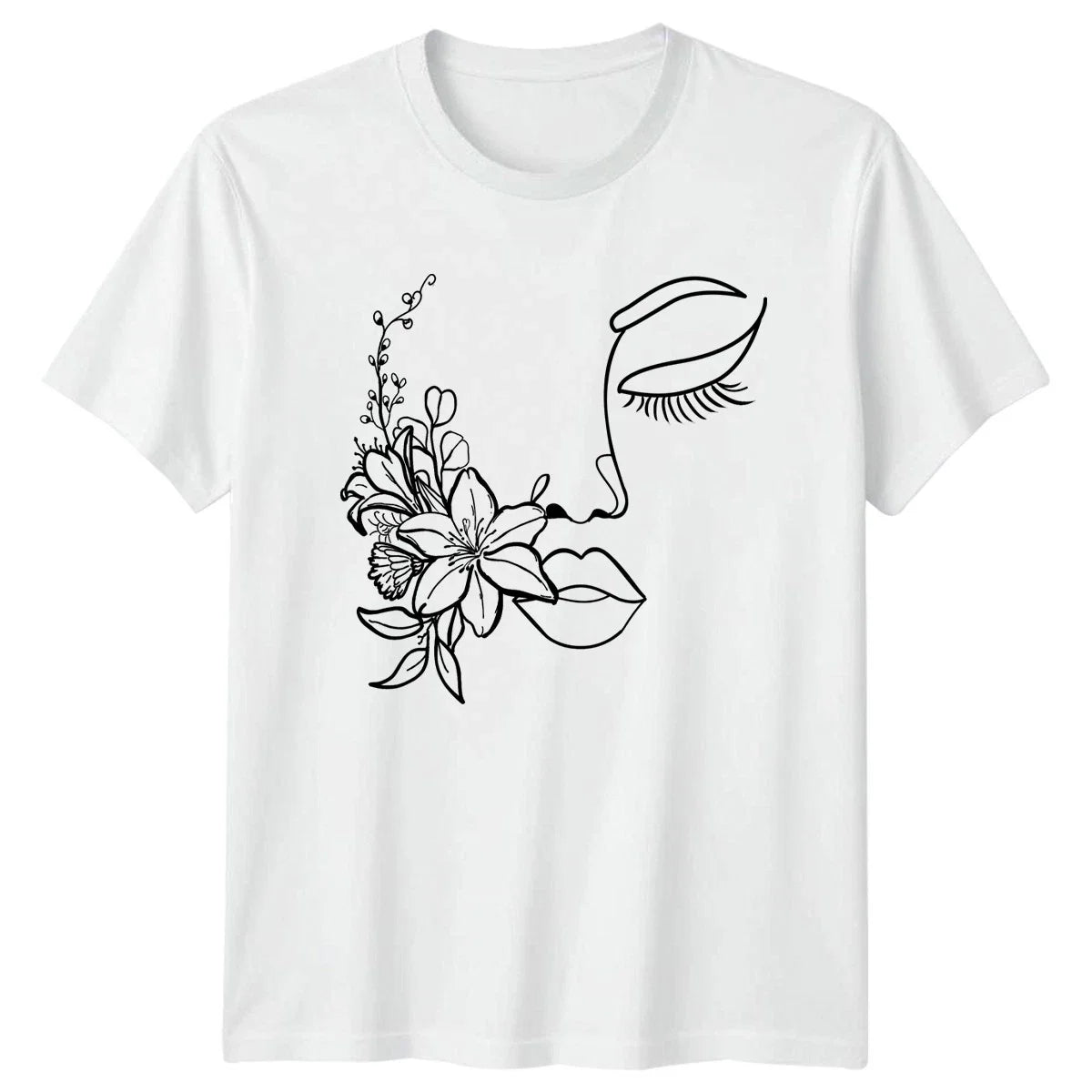 Elegant Floral Face Line Art Womens T-Shirt Minimalist Fashion Birthday Unisex T-shirt, Sweatshirt, Hoodie, Long Sleeve Tee - T-Shirt, Sweatshirt, Hoodie
