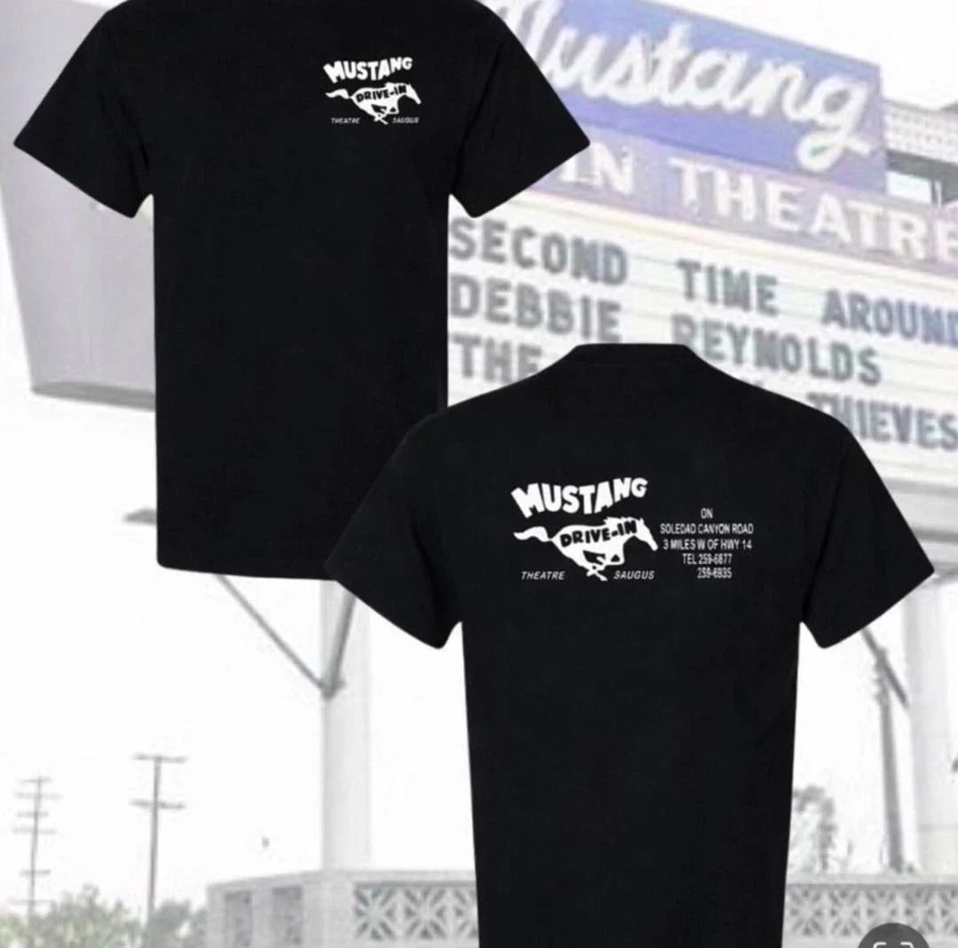 VINTAGE MUSTANG DRIVE IN LOGO TSHIRT! SANTA CLARITA /SAUGUS  VINATGE DRIVE IN Unisex T-shirt, Sweatshirt, Hoodie, Long Sleeve Tee - T-Shirt, Sweatshirt, Hoodie