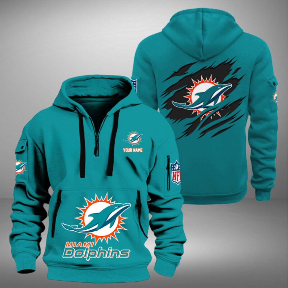 Personalize Miami Football Team Quarter Zip Hoodie Unisex T-shirt, Sweatshirt, Hoodie, Long Sleeve Tee - T-Shirt, Sweatshirt, Hoodie