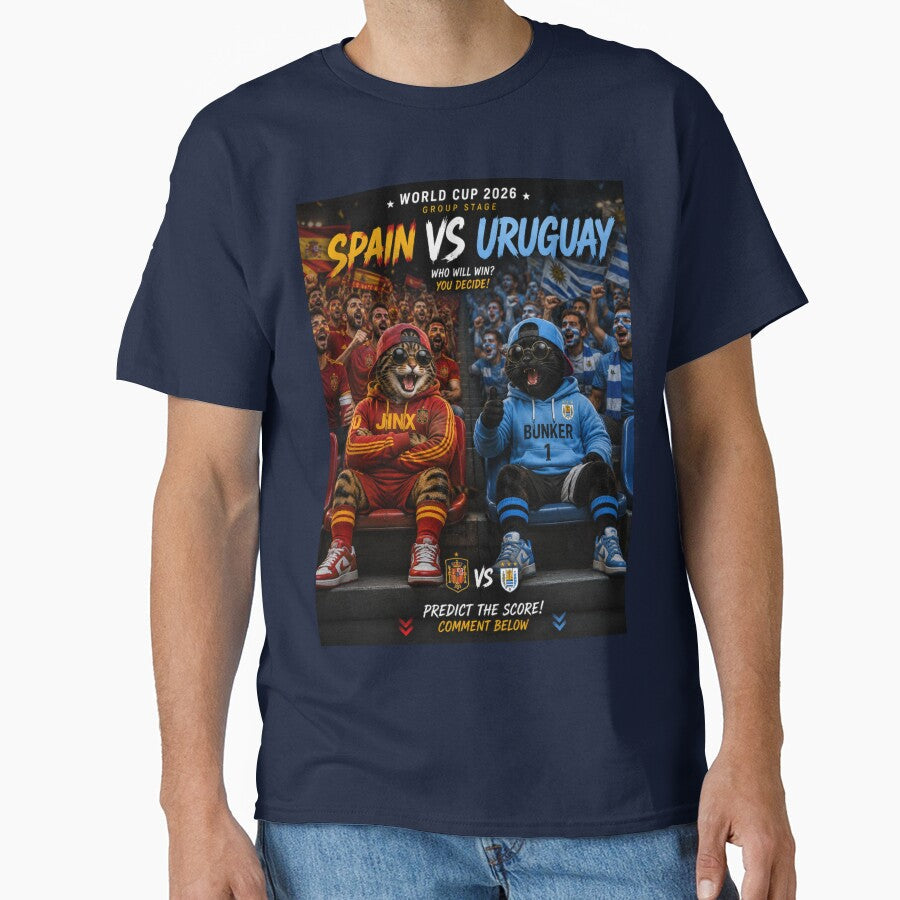 Spain  vs Uruguay Cat Soccer Match by nexargraphics Unisex T-shirt, Sweatshirt, Hoodie, Long Sleeve Tee - T-Shirt, Sweatshirt, Hoodie