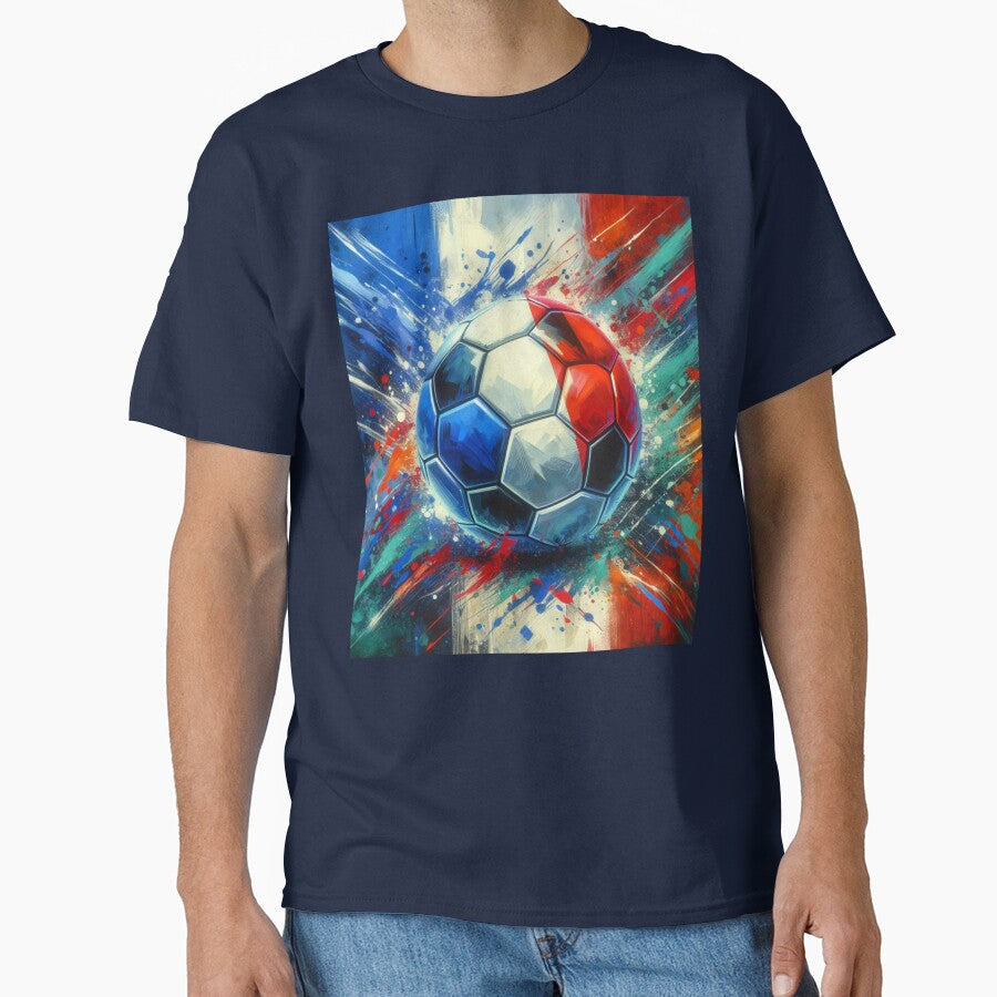 France Soccer Ball Art Dynamic Football Painting in French Flag Colors by ssmg80 Unisex T-shirt, Sweatshirt, Hoodie, Long Sleeve Tee - T-Shirt, Sweatshirt, Hoodie