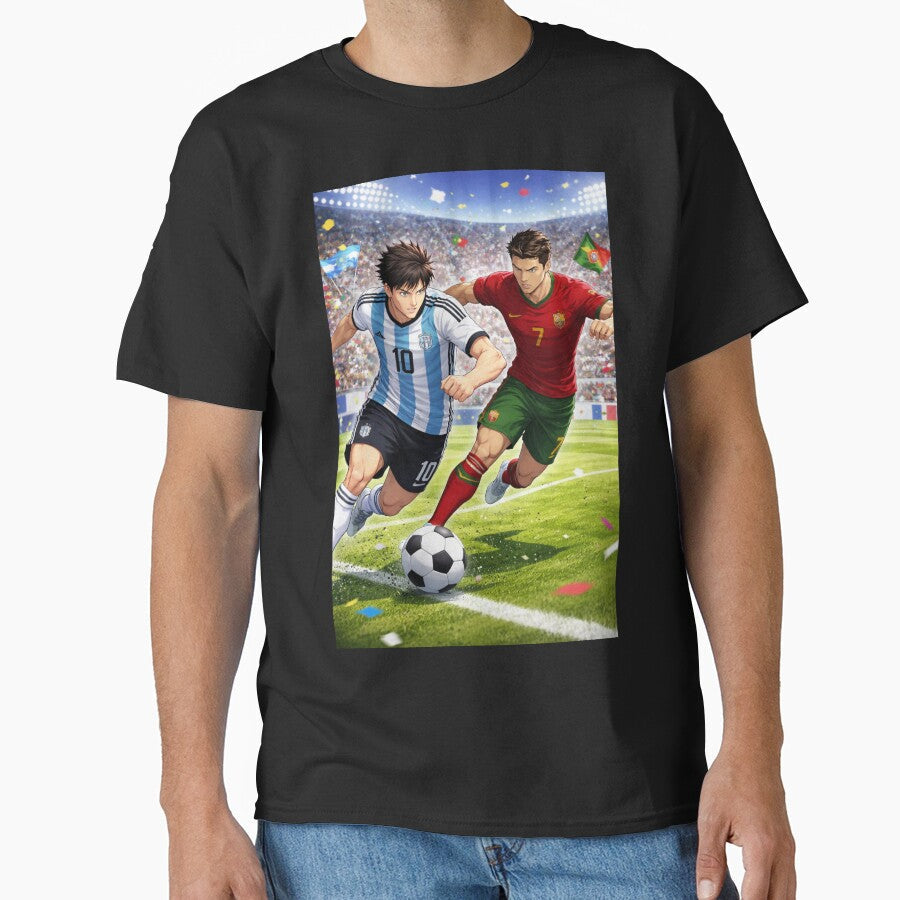 Anime Football Legends Clash Argentina vs Portugal Dynamic Match Art by digitalbob60 Unisex T-shirt, Sweatshirt, Hoodie, Long Sleeve Tee - T-Shirt, Sweatshirt, Hoodie