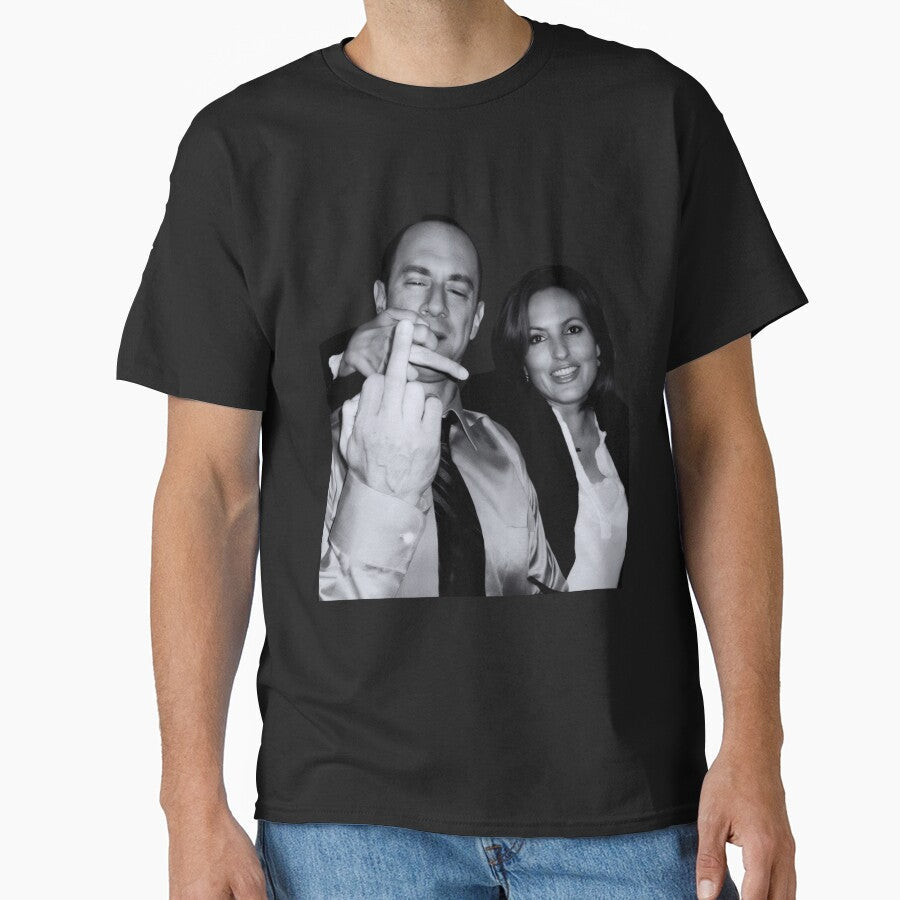 Elliot Stabler And Olivia Benson Actors and musicians giving the middle finger meme by ARTX4ART - T-Shirt, Sweatshirt, Hoodie