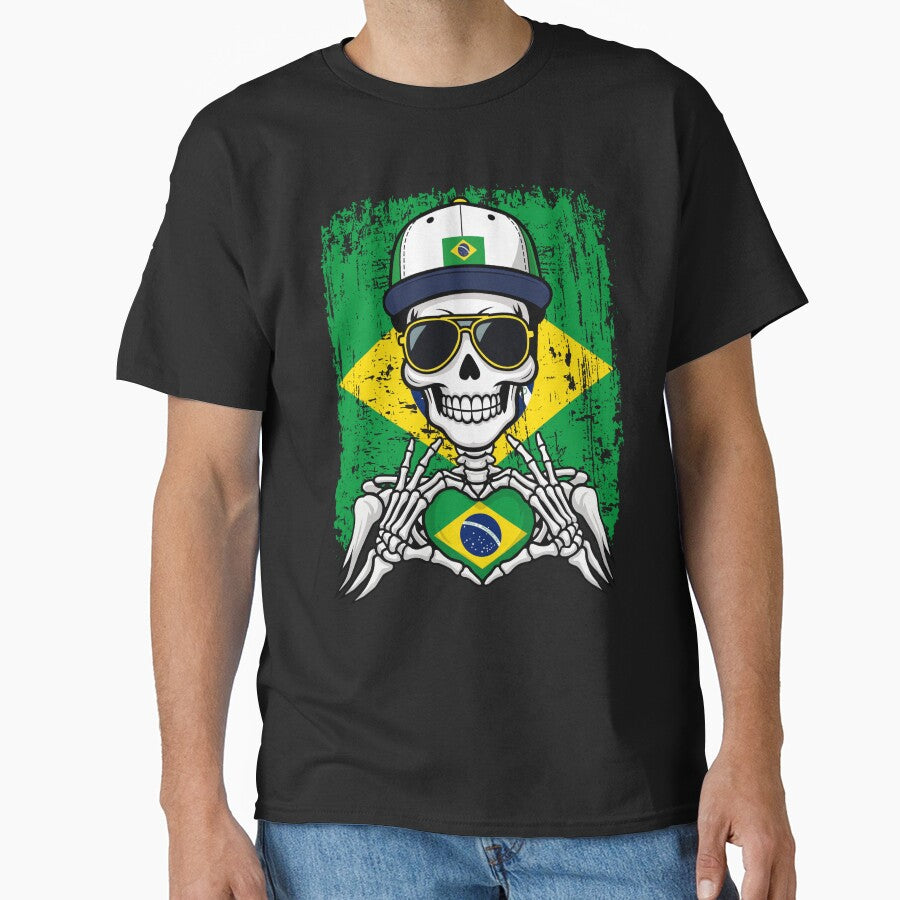 Brazil Football Skeleton - Brazilian Pride & Soccer Art Tee by Colorful Designs Unisex T-shirt, Sweatshirt, Hoodie, Long Sleeve Tee - T-Shirt, Sweatshirt, Hoodie