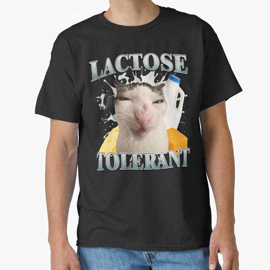Lactose Tolerant Funny Cat by MemishDesign Unisex T-shirt, Sweatshirt, Hoodie, Long Sleeve Tee - T-Shirt, Sweatshirt, Hoodie