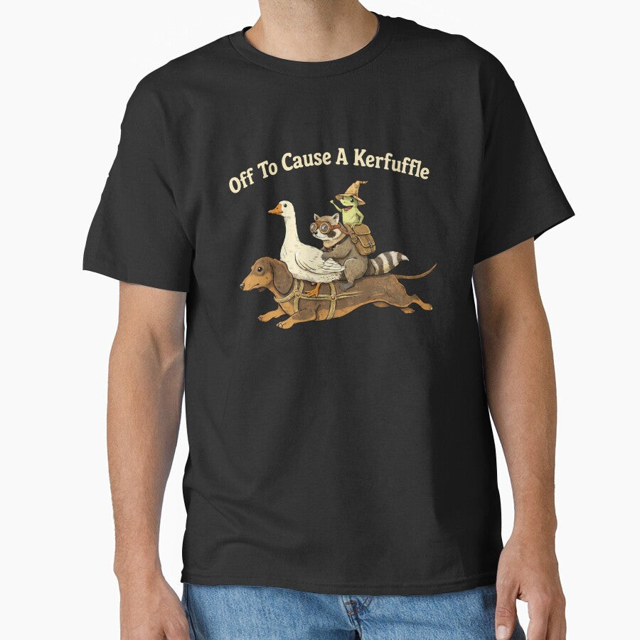 Off To Cause A Kerfuffle Funny Animal Adventure Dachshund Goose Raccoon Frog by Vinsinv Unisex T-shirt, Sweatshirt, Hoodie, Long Sleeve Tee - T-Shirt, Sweatshirt, Hoodie
