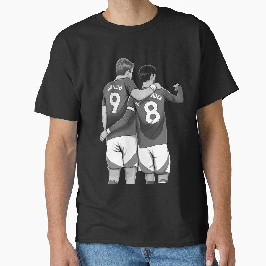 Rasmus Hjlund and Bruno Fernandes Black and White Version by Aldduardo Unisex T-shirt, Sweatshirt, Hoodie, Long Sleeve Tee - T-Shirt, Sweatshirt, Hoodie