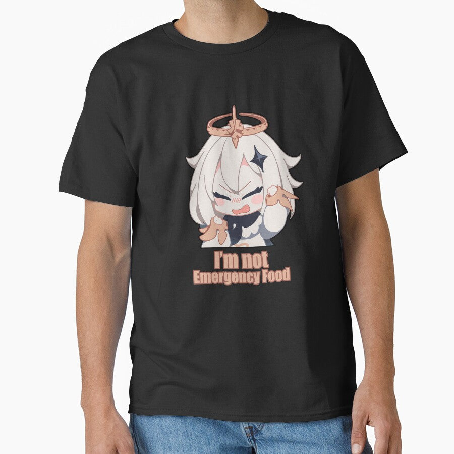 Paimon Genshin Impact I'm not Emergency Food by Edgeshirt Unisex T-shirt, Sweatshirt, Hoodie, Long Sleeve Tee - T-Shirt, Sweatshirt, Hoodie