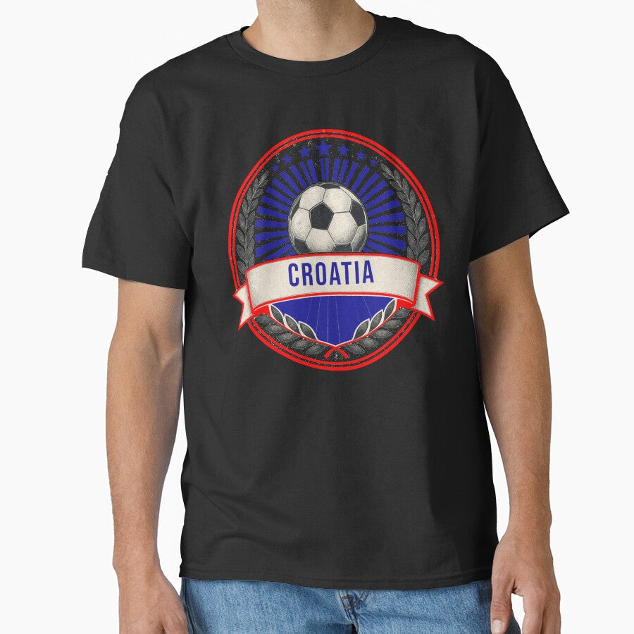Croatia Vintage Soccer Crest  Retro Croatian Football Badge Fan Emblem by icemanphotos Unisex T-shirt, Sweatshirt, Hoodie, Long Sleeve Tee - T-Shirt, Sweatshirt, Hoodie