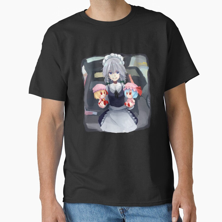 Touhou Project - Sakuya holding Remilia and Flandre fumo - Willem Dafoe meme by 4rdisha Unisex T-shirt, Sweatshirt, Hoodie, Long Sleeve Tee - T-Shirt, Sweatshirt, Hoodie