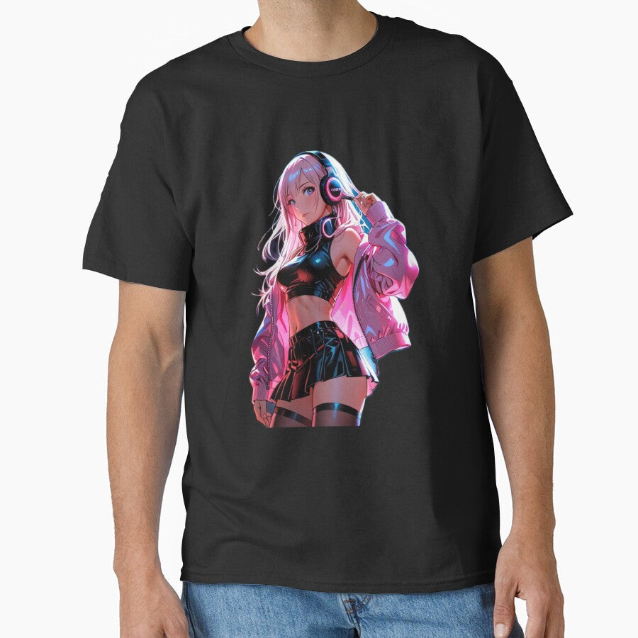 Cyber Neon Anime Girl | Futuristic Gamer Waifu Aesthetic by AnimDream Unisex T-shirt, Sweatshirt, Hoodie, Long Sleeve Tee - T-Shirt, Sweatshirt, Hoodie