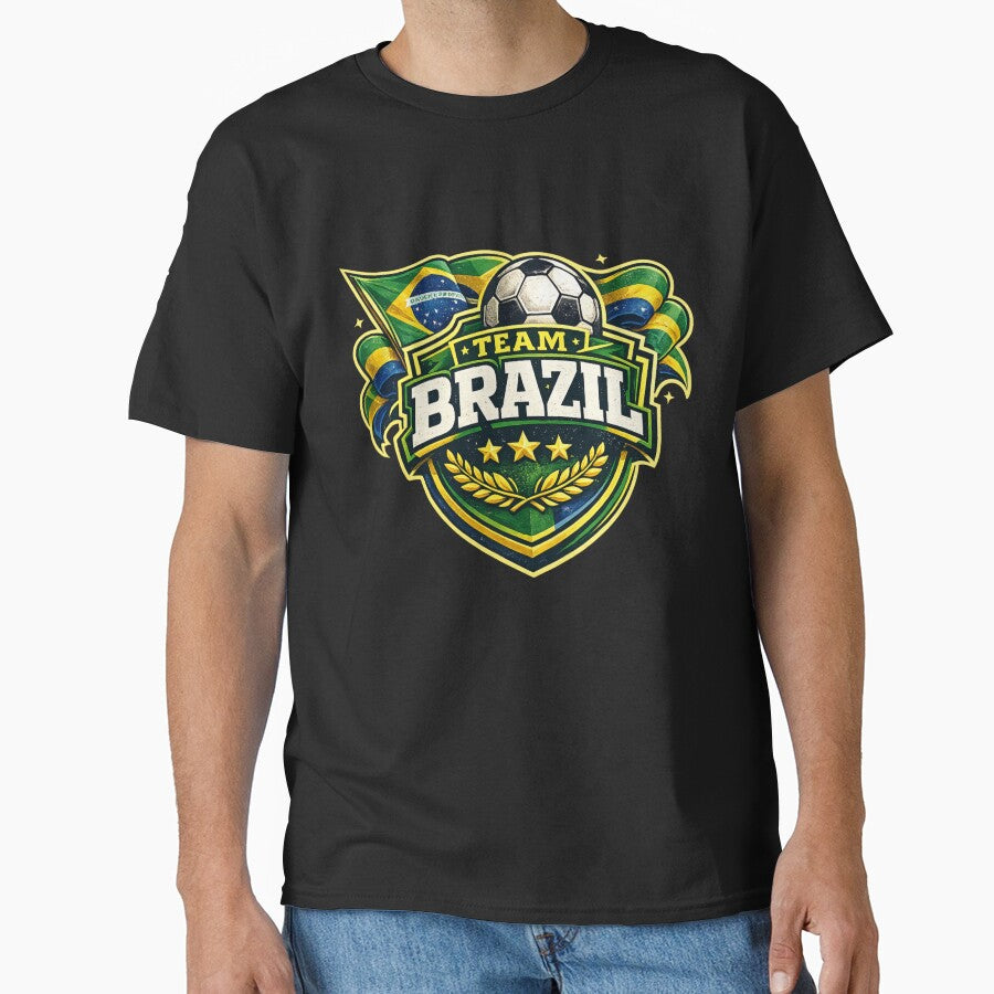 Team Brazil Soccer Crest Vintage Football by PACS0011 Unisex T-shirt, Sweatshirt, Hoodie, Long Sleeve Tee - T-Shirt, Sweatshirt, Hoodie