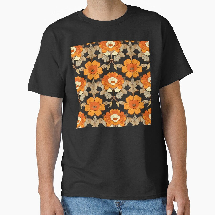 Boho Retro 1960's Hippie Orange Flower Art Designs by DEC02 Unisex T-shirt, Sweatshirt, Hoodie, Long Sleeve Tee - T-Shirt, Sweatshirt, Hoodie