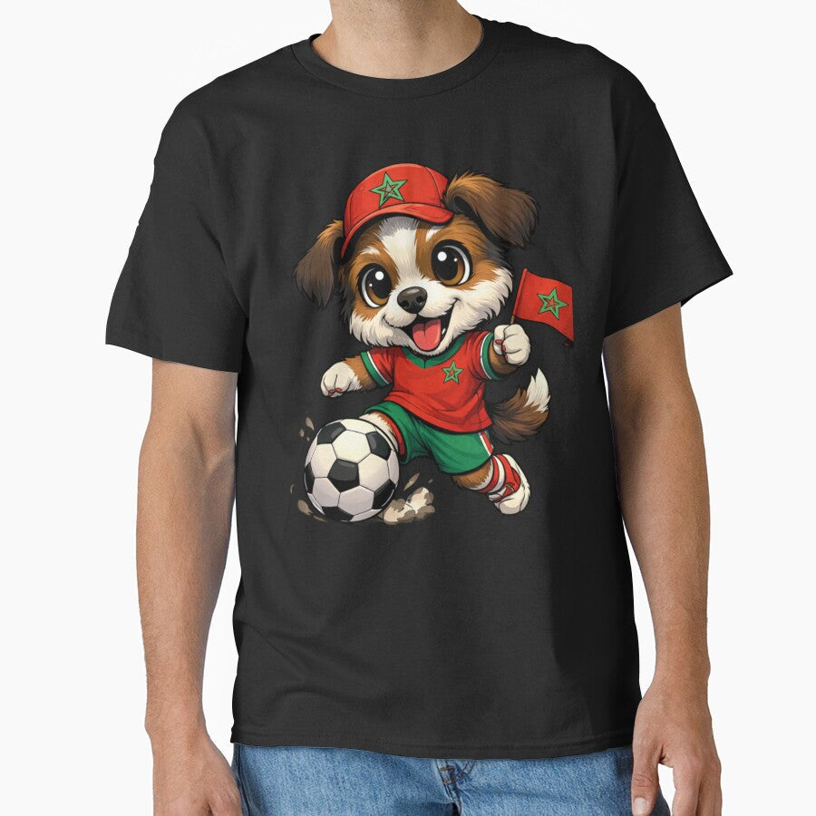 Moroccan Soccer Dog Puppy Football Fan by Tsugraf Designs Unisex T-shirt, Sweatshirt, Hoodie, Long Sleeve Tee - T-Shirt, Sweatshirt, Hoodie