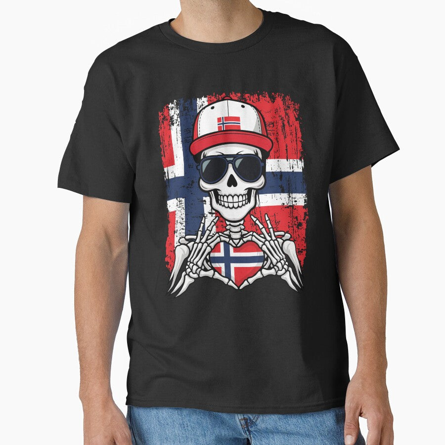 Norwegian Pride Skeleton Art - Norway Football & Viking Spirit Tee by Colorful Designs Unisex T-shirt, Sweatshirt, Hoodie, Long Sleeve Tee - T-Shirt, Sweatshirt, Hoodie