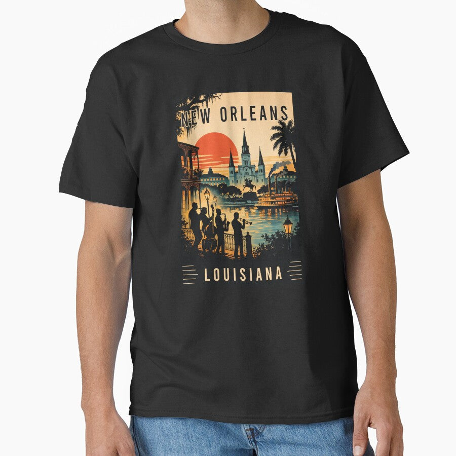 Experience Jazz Culture and Iconic Architecture of New Orleans in Louisiana - Travel Art by turtlestart - T-Shirt, Sweatshirt, Hoodie