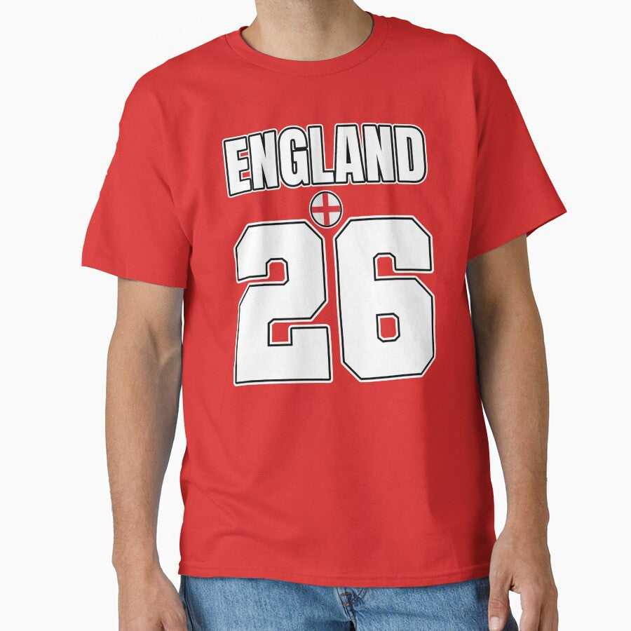 England 26 Football Shirt Design | England Soccer Fan Number Tee | England Supporter Jersey Style T-Shirt | Football 2026 England by The Hairy Melon - T-Shirt, Sweatshirt, Hoodie