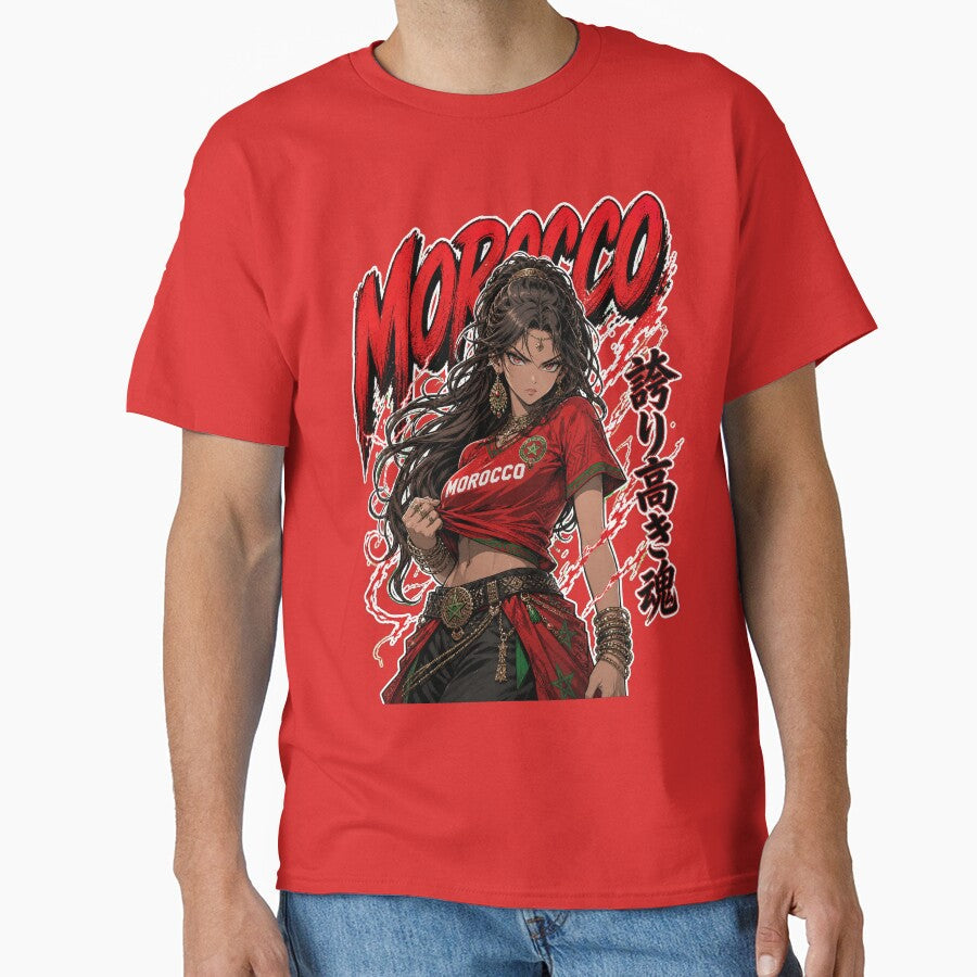 Morocco Atlas Lioness Waifu: Anime Football Spirit by Senpai Syndicate Unisex T-shirt, Sweatshirt, Hoodie, Long Sleeve Tee - T-Shirt, Sweatshirt, Hoodie
