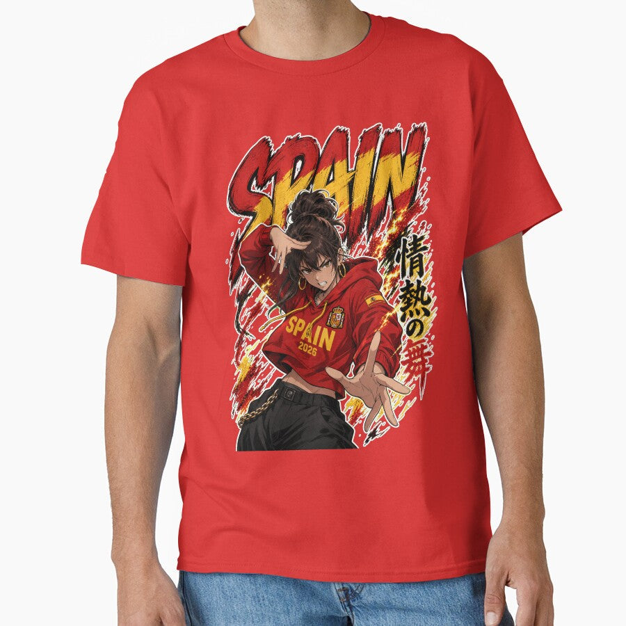 Spain Anime Girl Soccer World Cup 2026 by Senpai Syndicate Unisex T-shirt, Sweatshirt, Hoodie, Long Sleeve Tee - T-Shirt, Sweatshirt, Hoodie