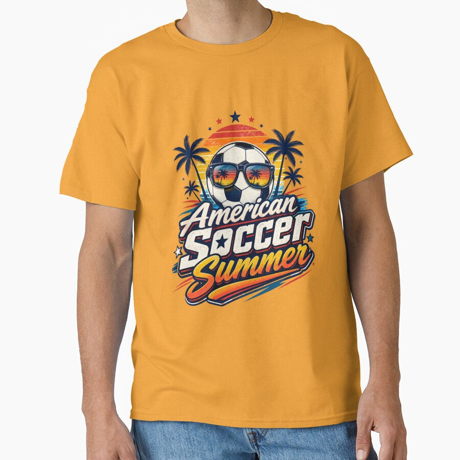 American Soccer Summer Retro Fan Design by Stickers  Designer Unisex T-shirt, Sweatshirt, Hoodie, Long Sleeve Tee - T-Shirt, Sweatshirt, Hoodie