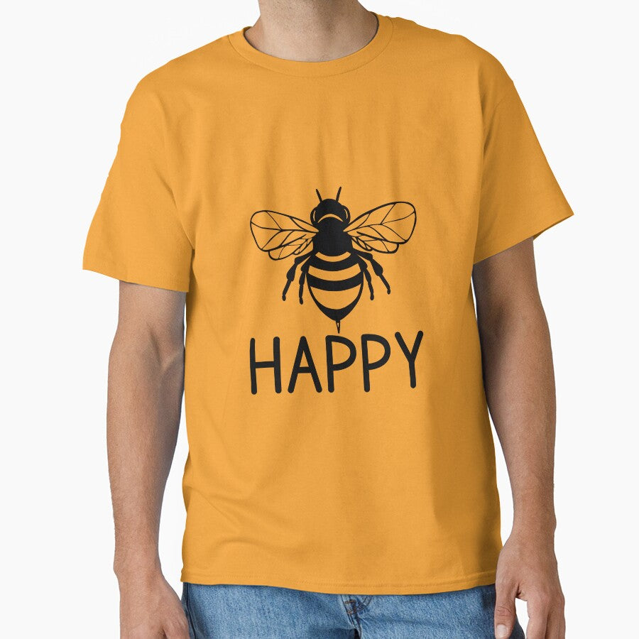 Bee happy, black and white bee ,  positive inspirational be happy by Inktown Unisex T-shirt, Sweatshirt, Hoodie, Long Sleeve Tee - T-Shirt, Sweatshirt, Hoodie