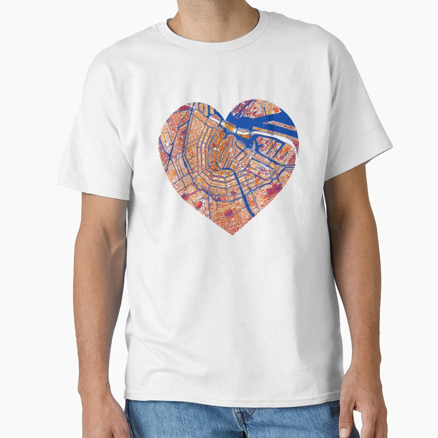 Amsterdam Oranje Heart Map light  Dutch Football City Art by BottleGnome Unisex T-shirt, Sweatshirt, Hoodie, Long Sleeve Tee - T-Shirt, Sweatshirt, Hoodie