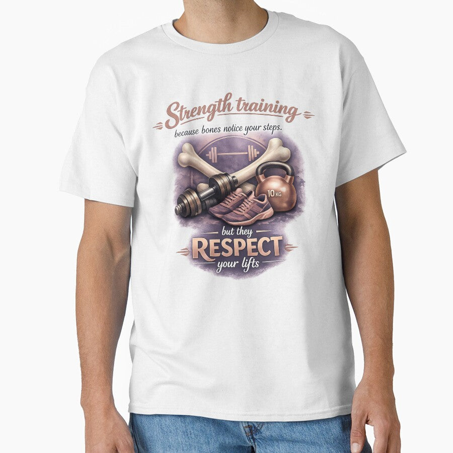 Strength Training Because Bones Respect Your Lifts by WeirdlyFitCo Unisex T-shirt, Sweatshirt, Hoodie, Long Sleeve Tee - T-Shirt, Sweatshirt, Hoodie