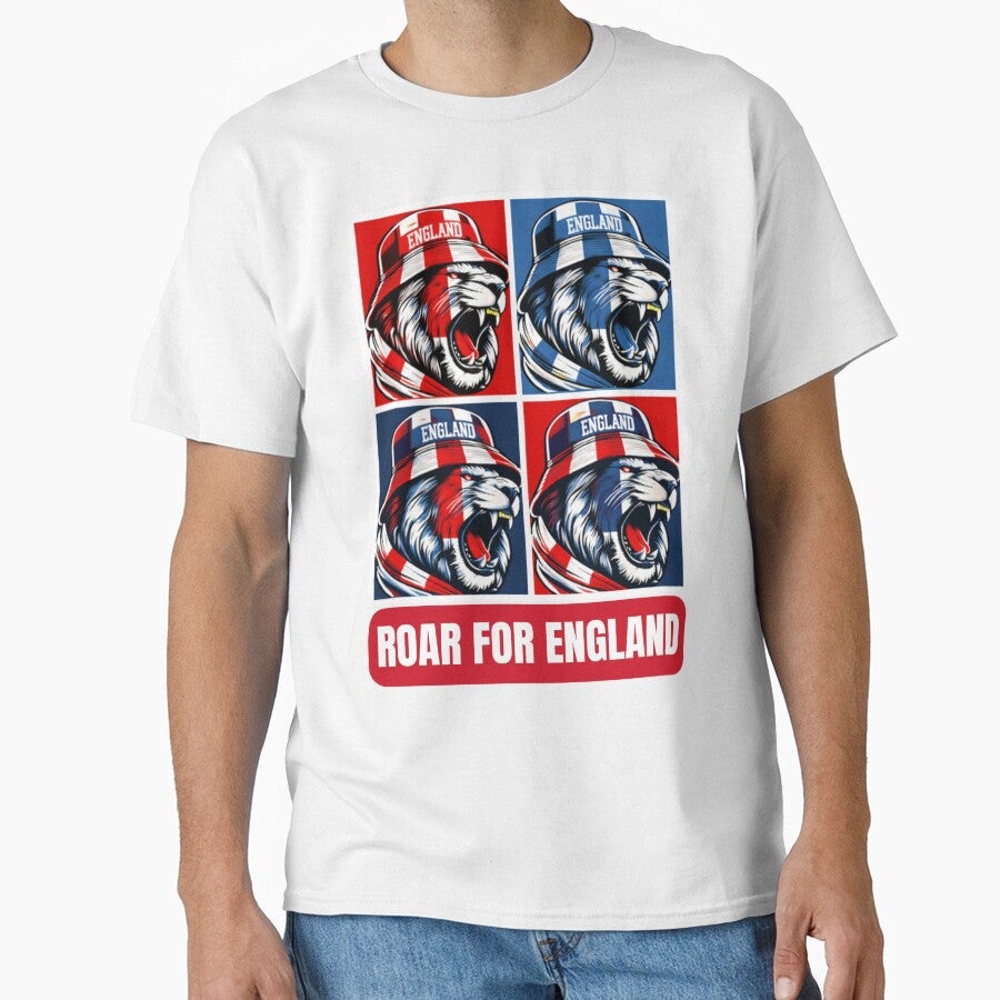 Pop Art England Lion Football Fan Shirt | Roar For England Supporter Design by The Hairy Melon - T-Shirt, Sweatshirt, Hoodie