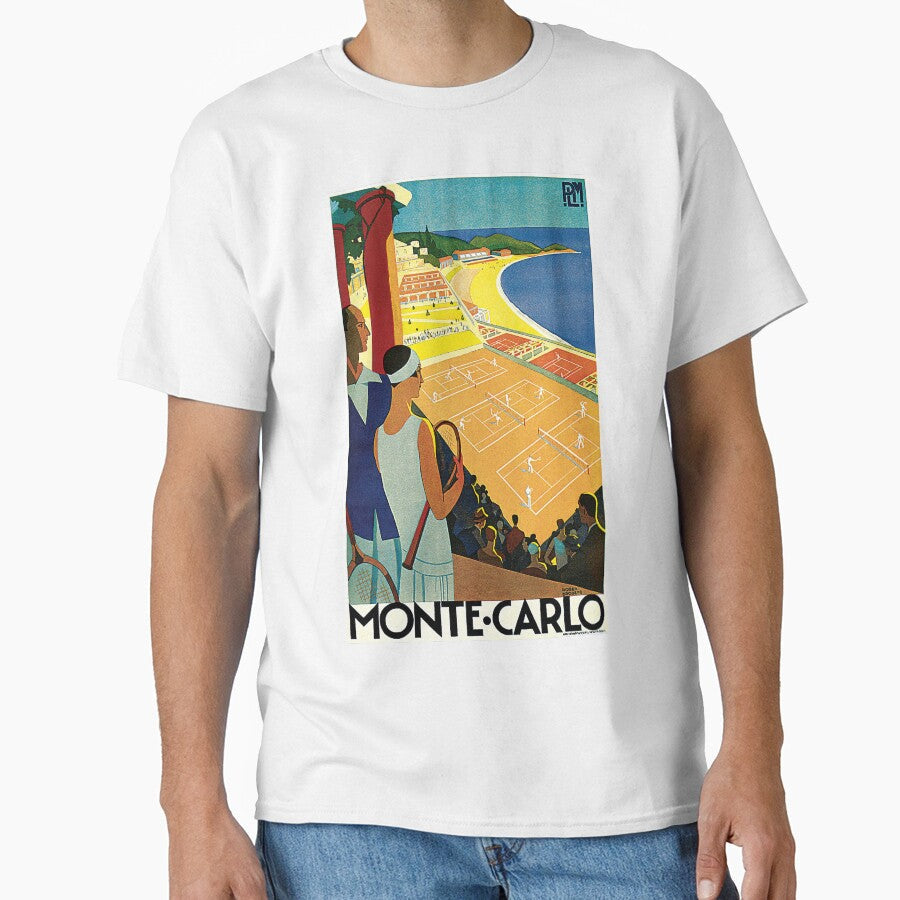 1920s Vintage Monte Carlo Tennis Travel Ad by aapshop Unisex T-shirt, Sweatshirt, Hoodie, Long Sleeve Tee - T-Shirt, Sweatshirt, Hoodie